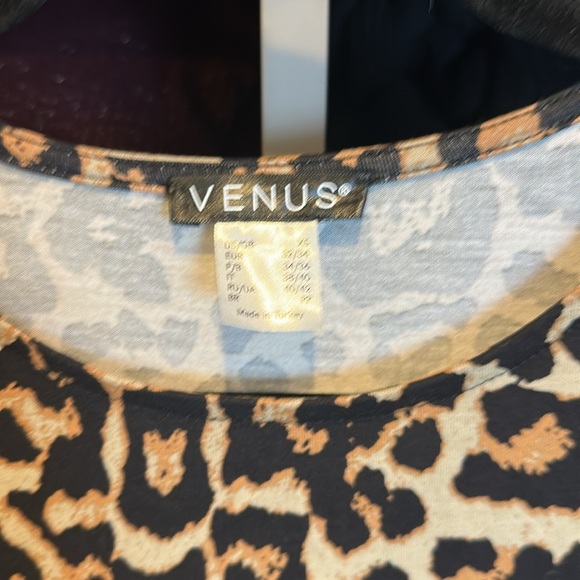 Venus black/tan leopard cold shoulder long sleeve stretchy dress size XS - Picture 2 of 3